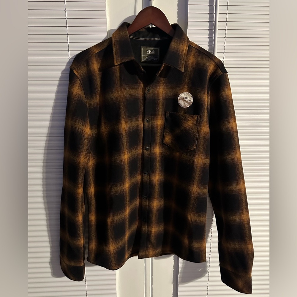 NOMAD‎ Mens Button Down Shirt Flannel Shacket Black Plaid Lined Size Medium